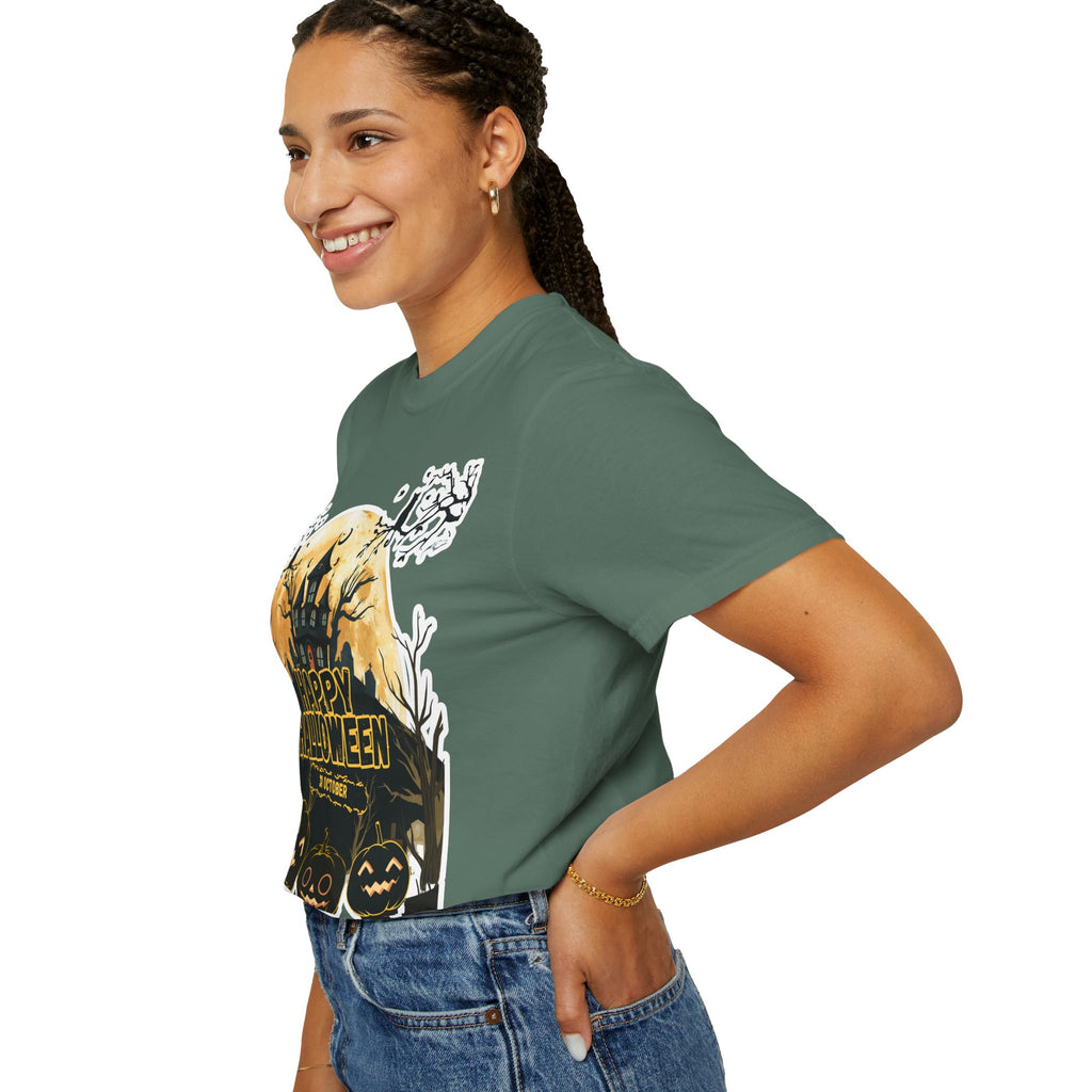 Halloween Haunted House T-Shirt — "Happy Halloween" Pumpkin Graphic Tee