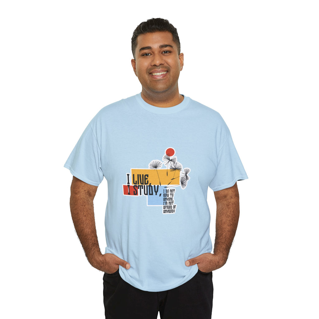 T-Shirt — I Live, I Study Graphic Tee (Minimalist Floral Collage)
