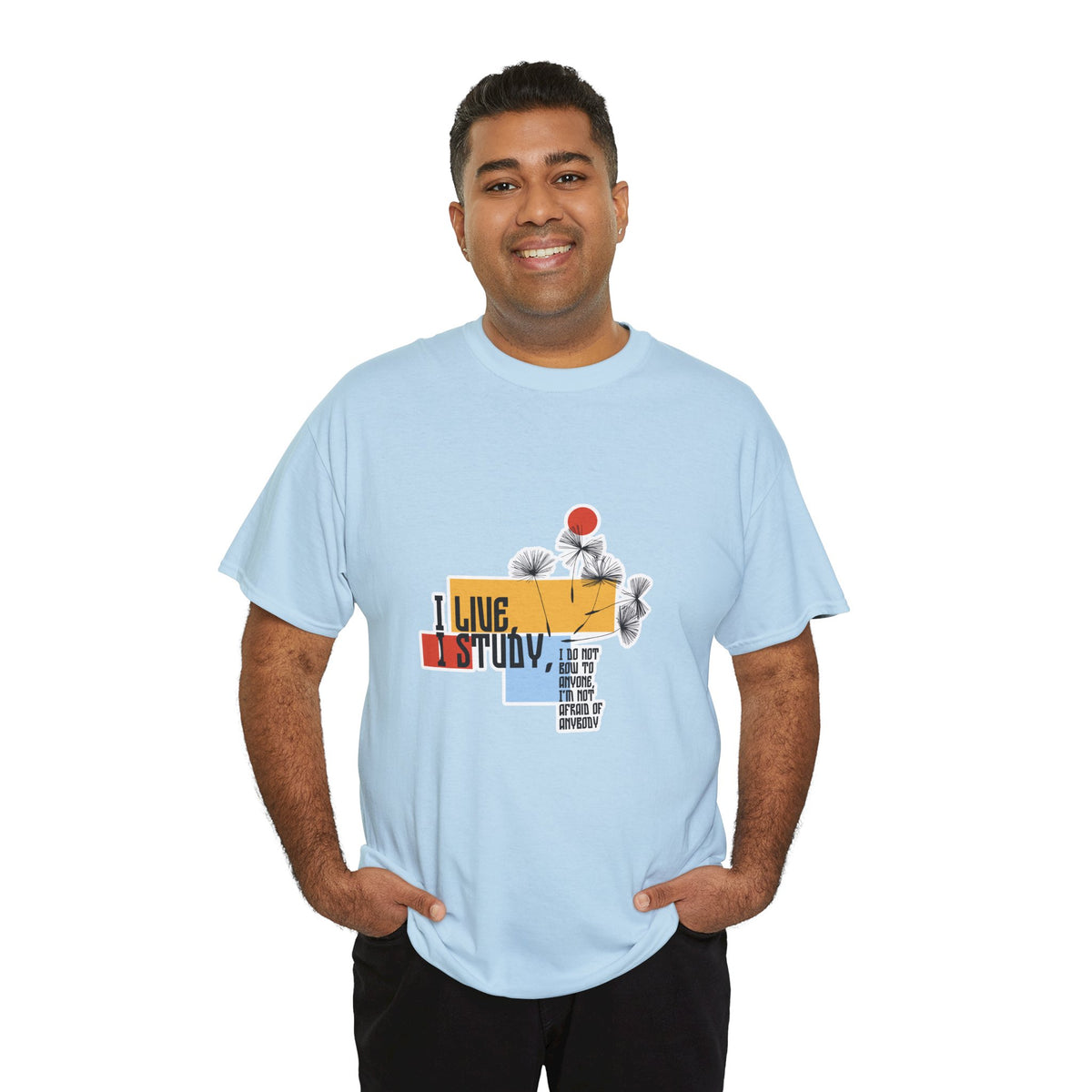 T-Shirt — I Live, I Study Graphic Tee (Minimalist Floral Collage)