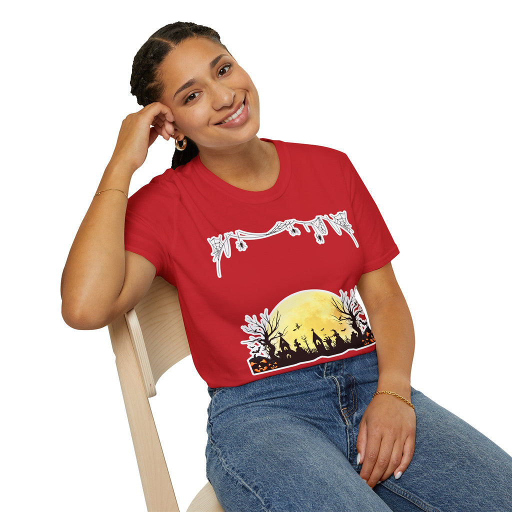 Halloween Moon Silhouette T-Shirt — Spooky Graveyard Pumpkin Scene