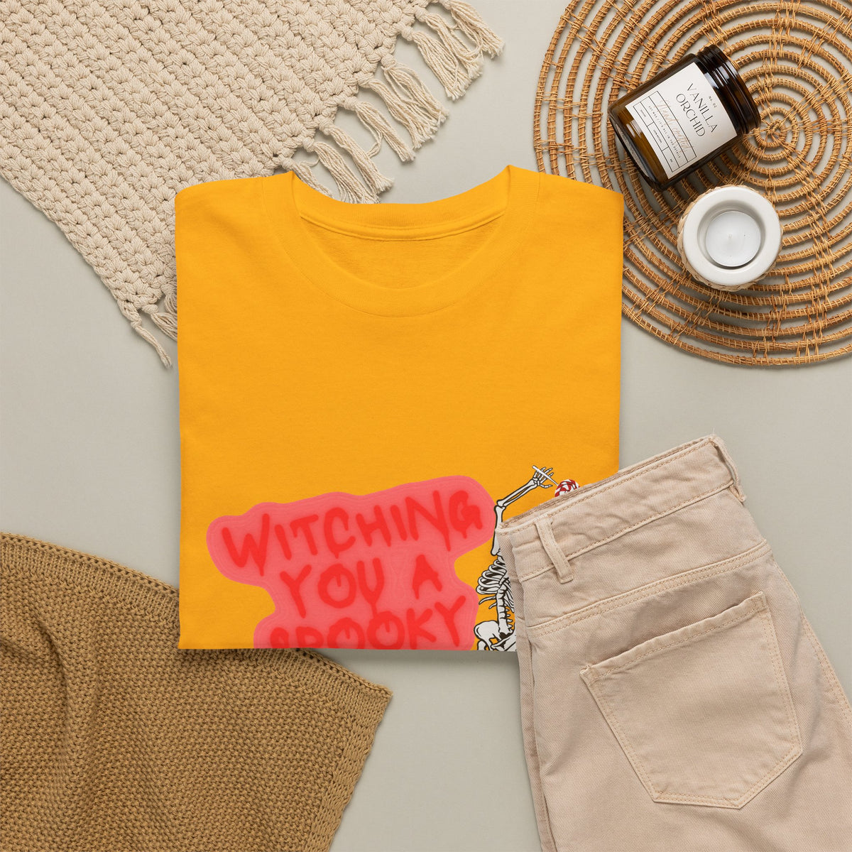 Skeleton 'Witching You a Spooky Time' Halloween T-Shirt