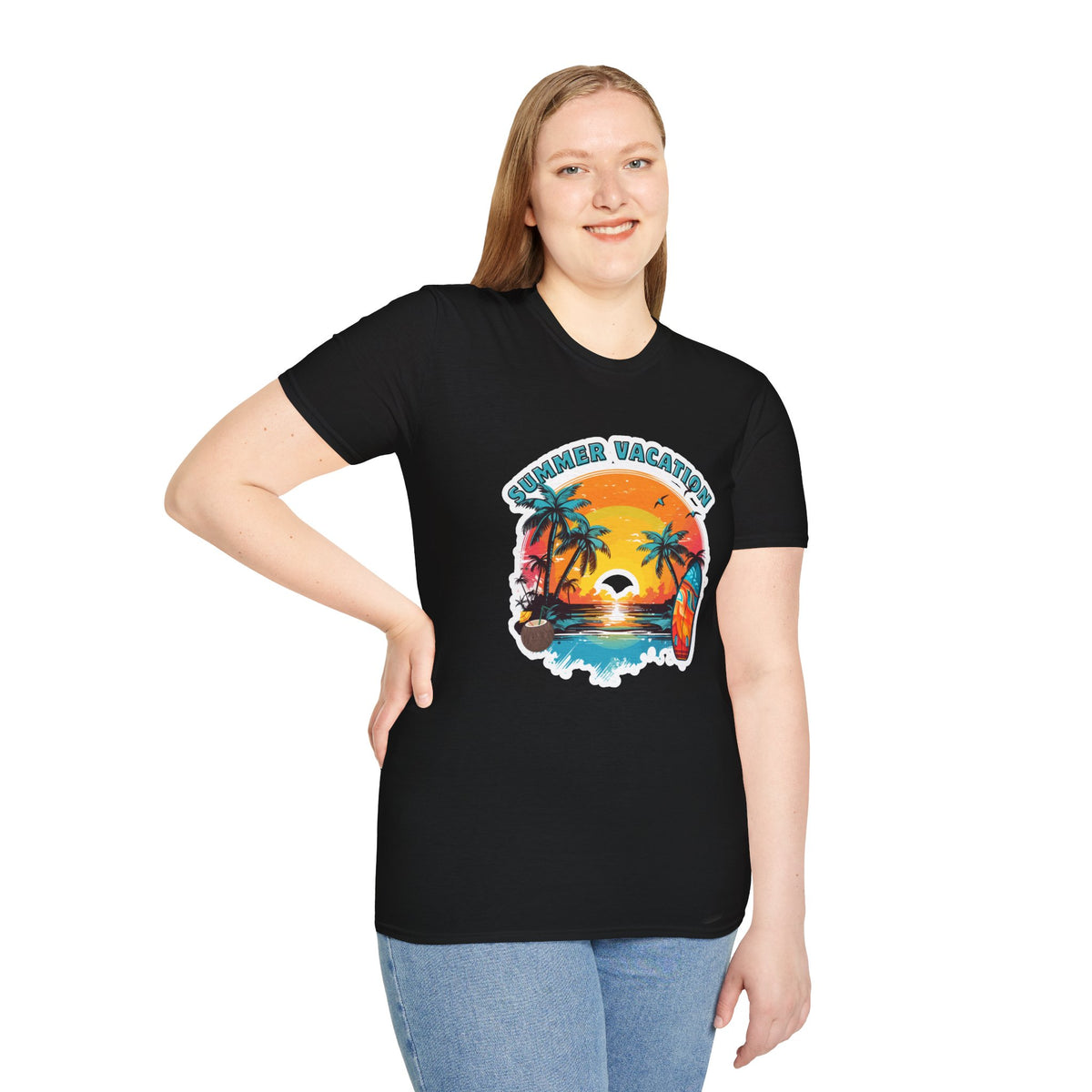 Summer Vacation T-Shirt – Tropical Sunset Surf Graphic