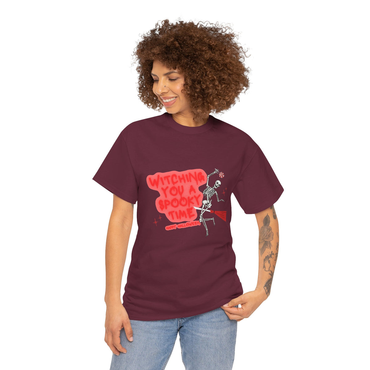 Skeleton 'Witching You a Spooky Time' Halloween T-Shirt