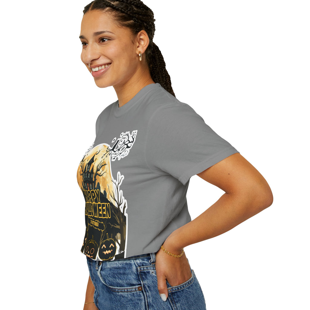 Halloween Haunted House T-Shirt — "Happy Halloween" Pumpkin Graphic Tee