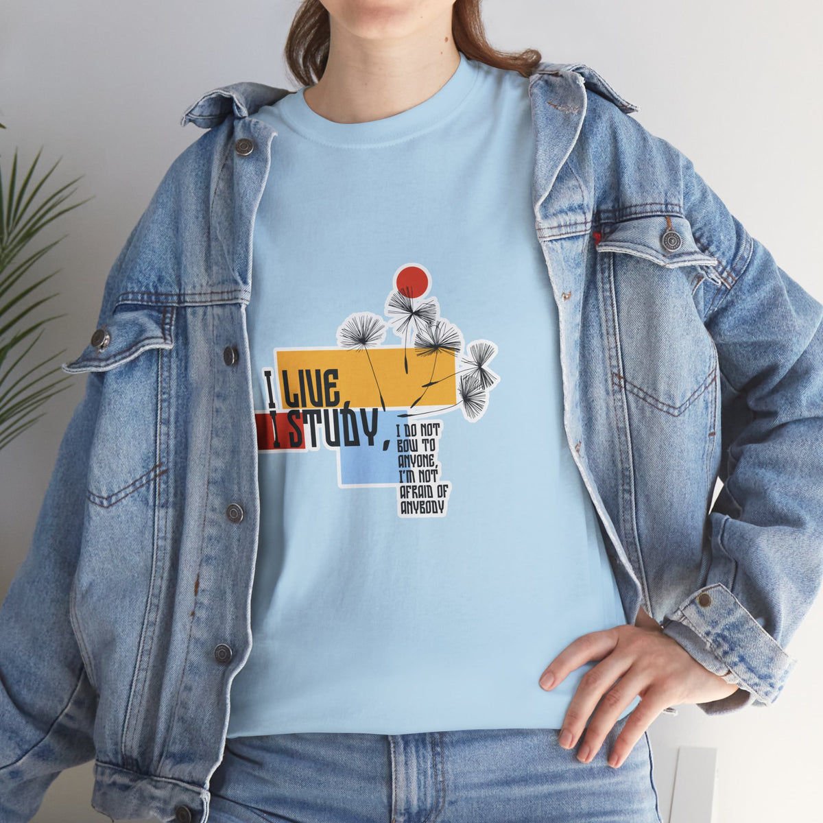T-Shirt — I Live, I Study Graphic Tee (Minimalist Floral Collage)