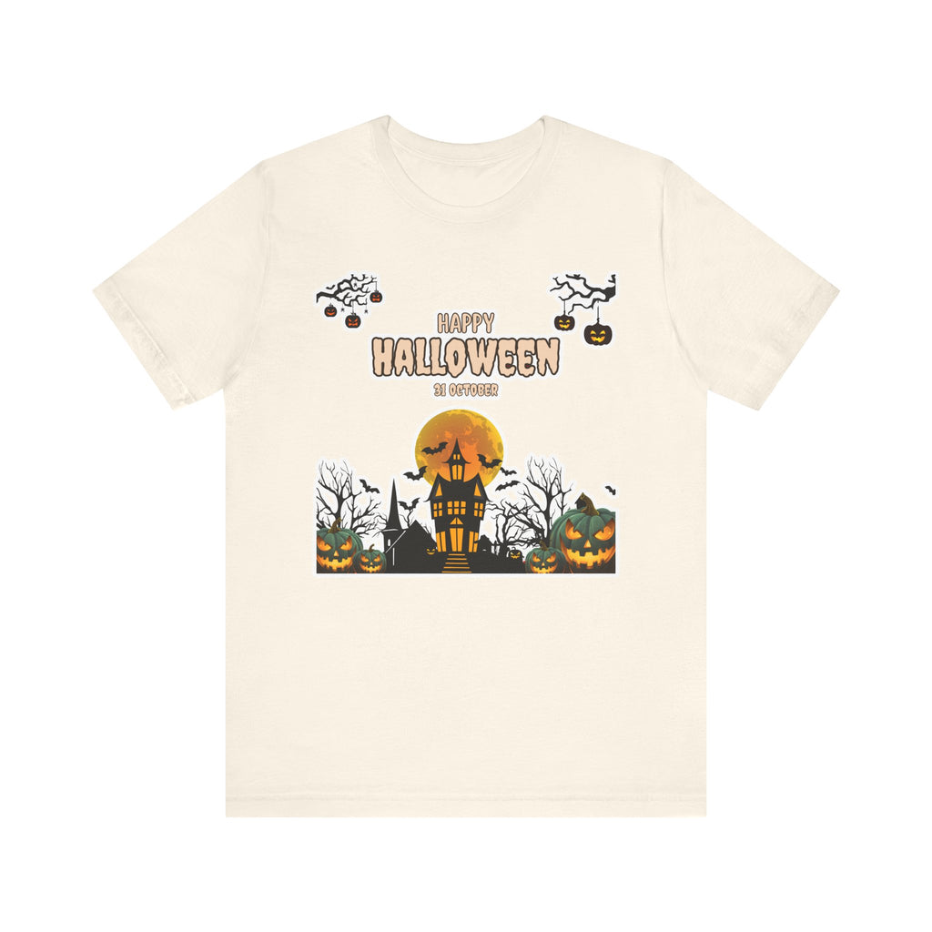 Halloween Haunted House T-Shirt — "Happy Halloween" Pumpkin Spooky Tee