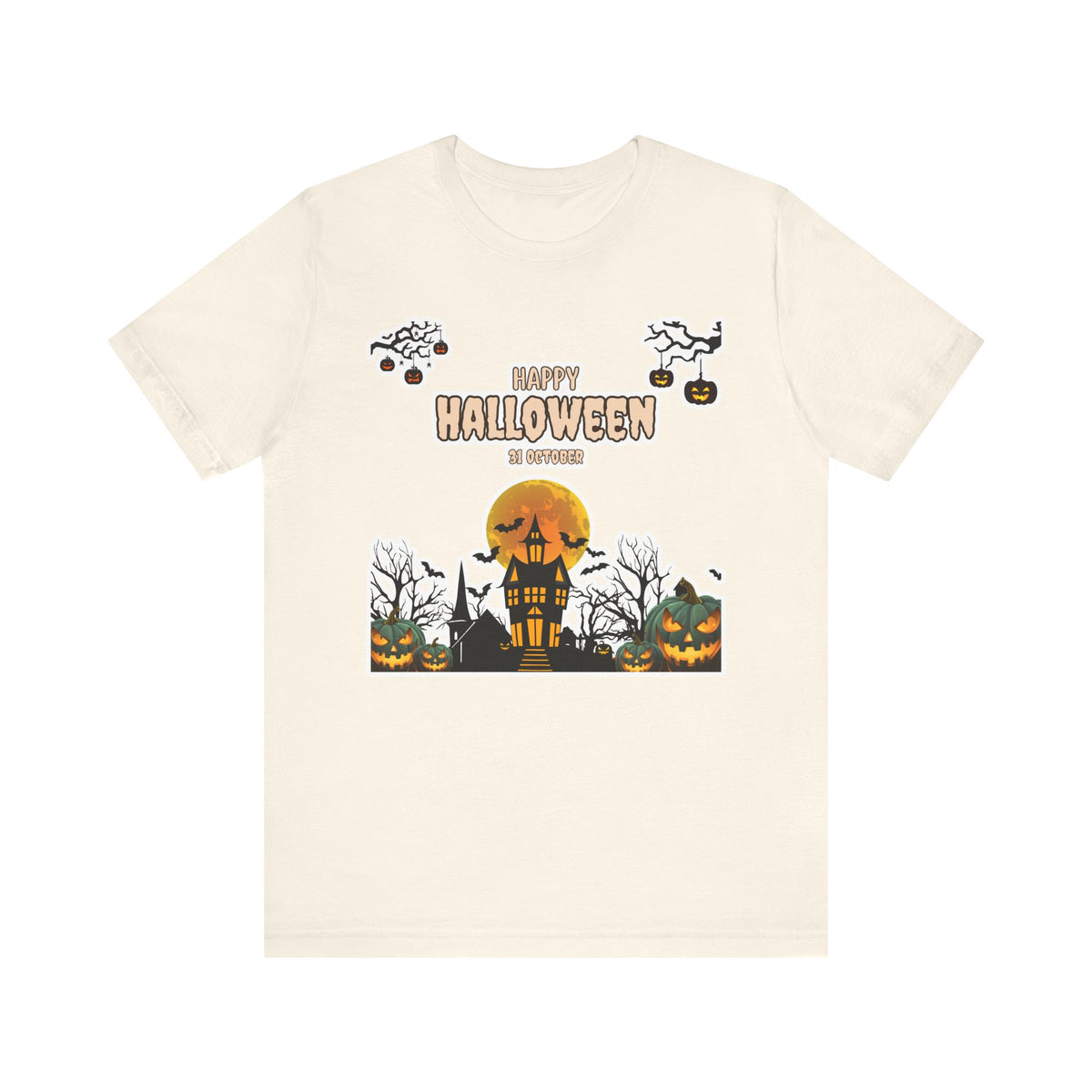 Halloween Haunted House T-Shirt — "Happy Halloween" Pumpkin Spooky Tee