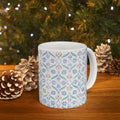Floral Tile Pattern Ceramic Mug – Blue & Orange Decorative Coffee Cup (11oz/15oz)