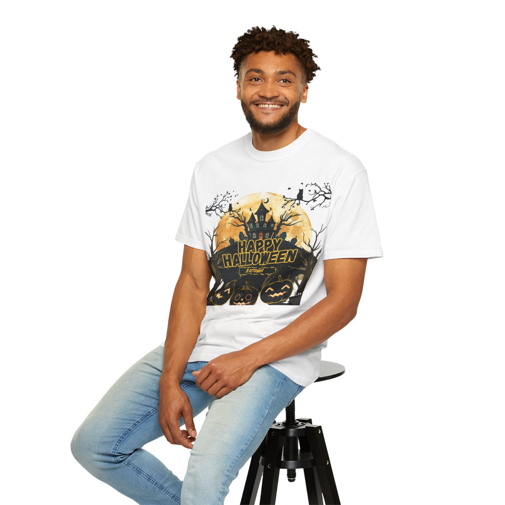 Halloween Haunted House T-Shirt — "Happy Halloween" Pumpkin Graphic Tee