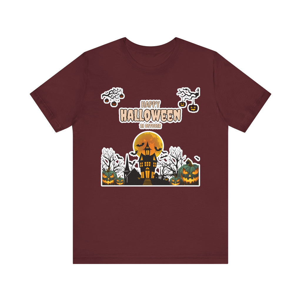 Halloween Haunted House T-Shirt — "Happy Halloween" Pumpkin Spooky Tee