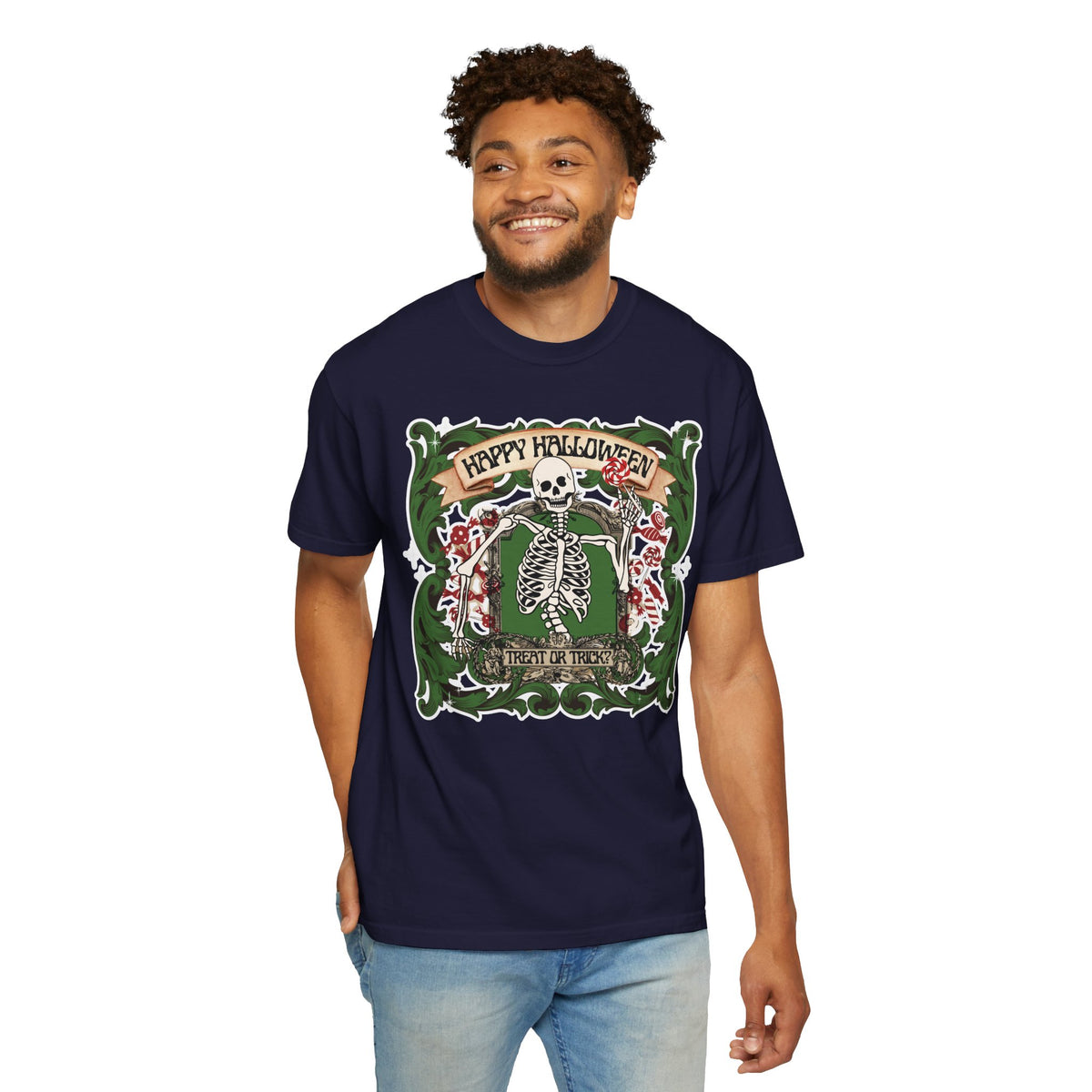 Happy Halloween Skeleton T-Shirt — Vintage Trick or Treat Graphic Tee