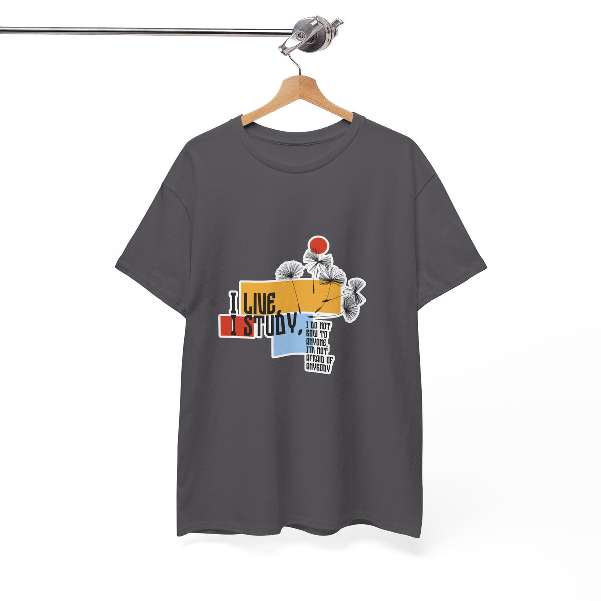 T-Shirt — I Live, I Study Graphic Tee (Minimalist Floral Collage)