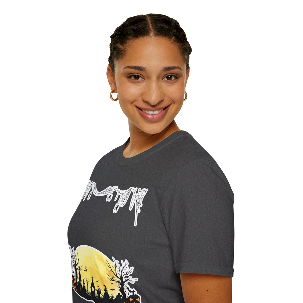 Halloween Moon Silhouette T-Shirt — Spooky Graveyard Pumpkin Scene