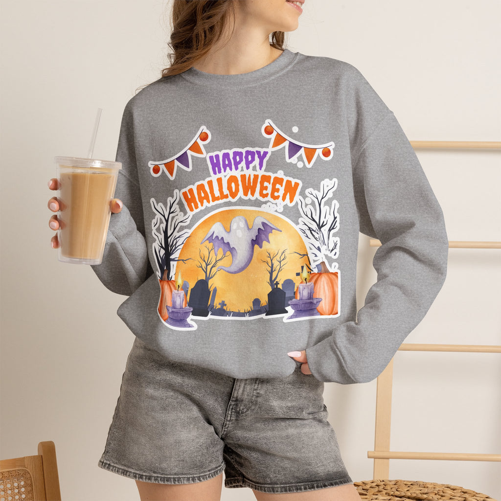 Happy Halloween Crewneck Sweatshirt — Cute Ghost Pumpkin Halloween Sweater