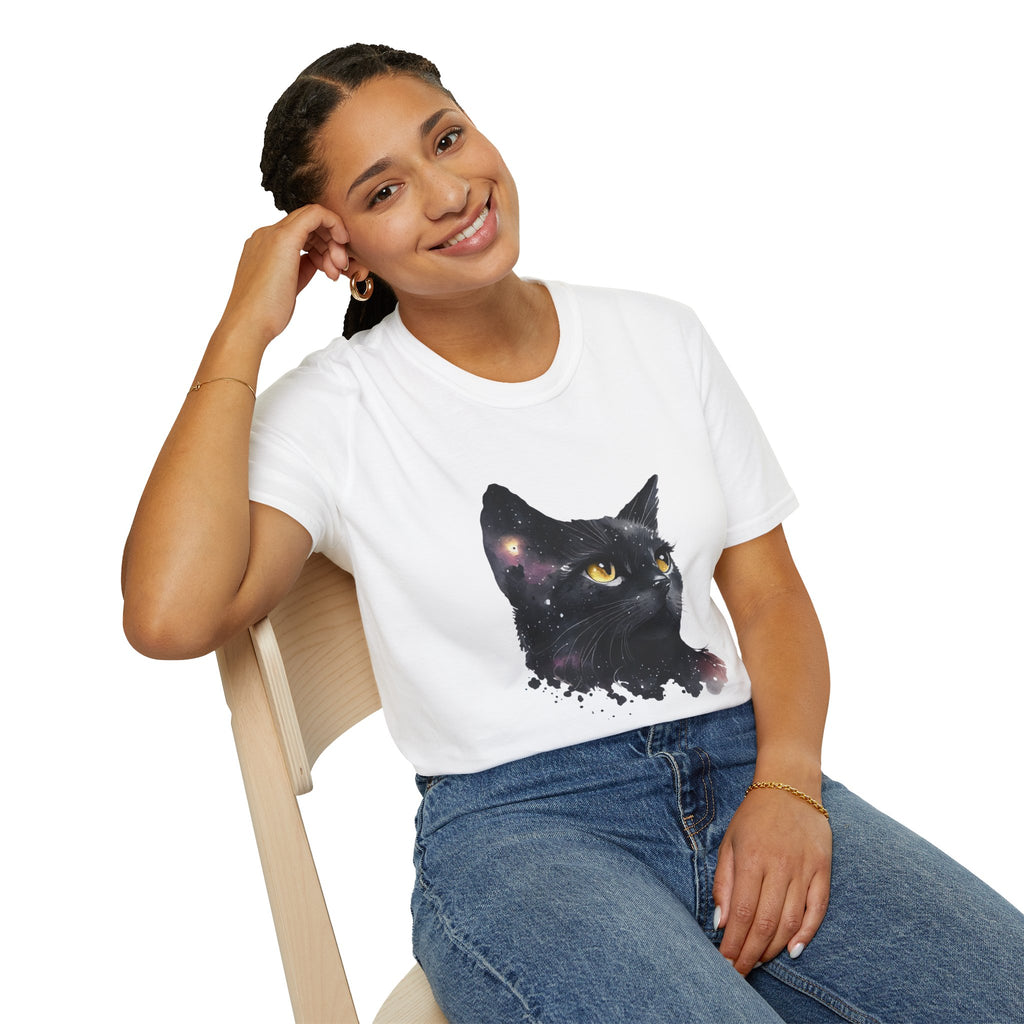 Galaxy Black Cat T-Shirt — Cosmic Cat Portrait Tee