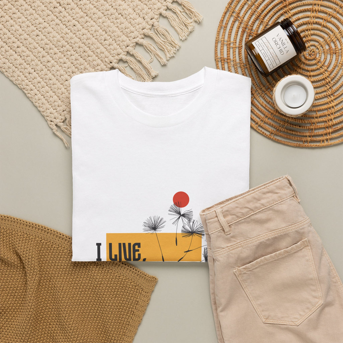 T-Shirt — I Live, I Study Graphic Tee (Minimalist Floral Collage)