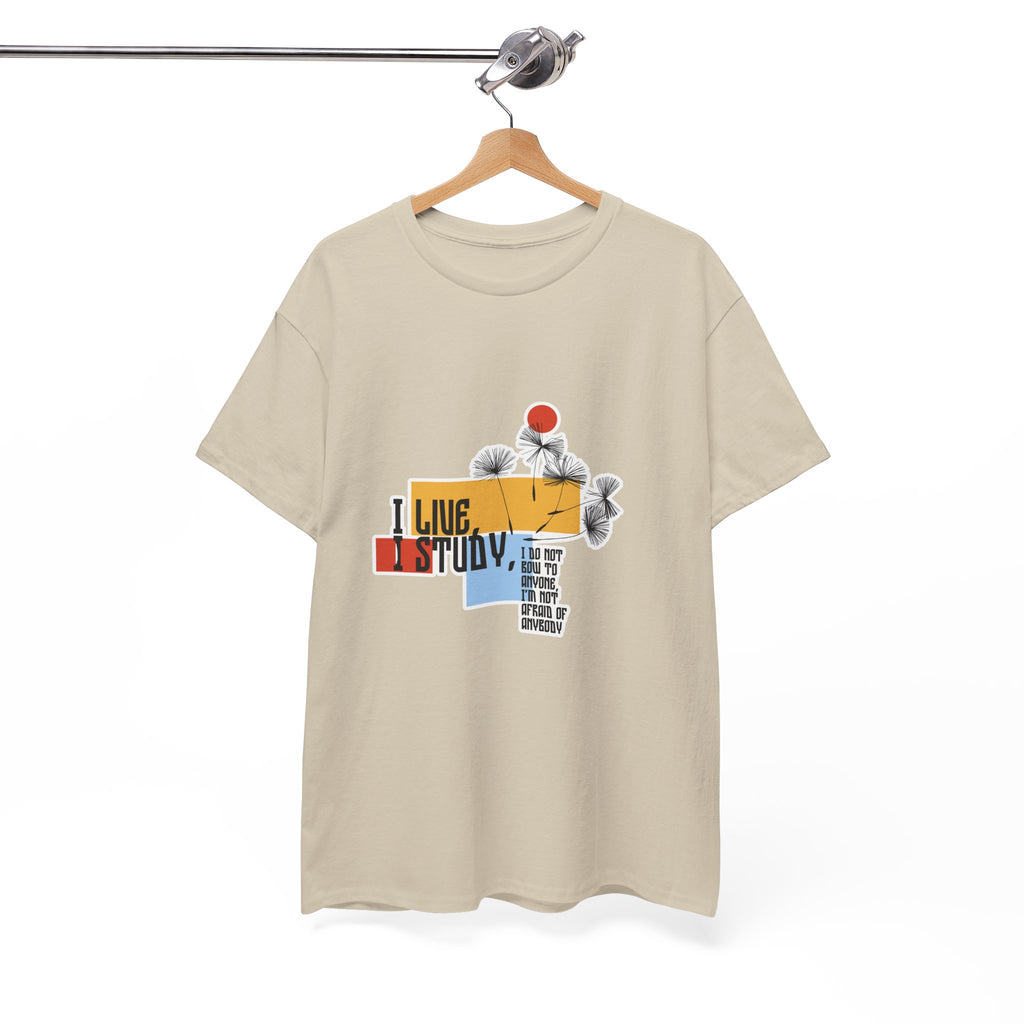 T-Shirt — I Live, I Study Graphic Tee (Minimalist Floral Collage)