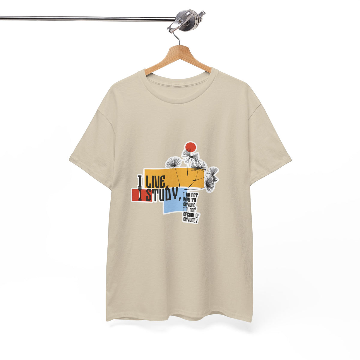 T-Shirt — I Live, I Study Graphic Tee (Minimalist Floral Collage)