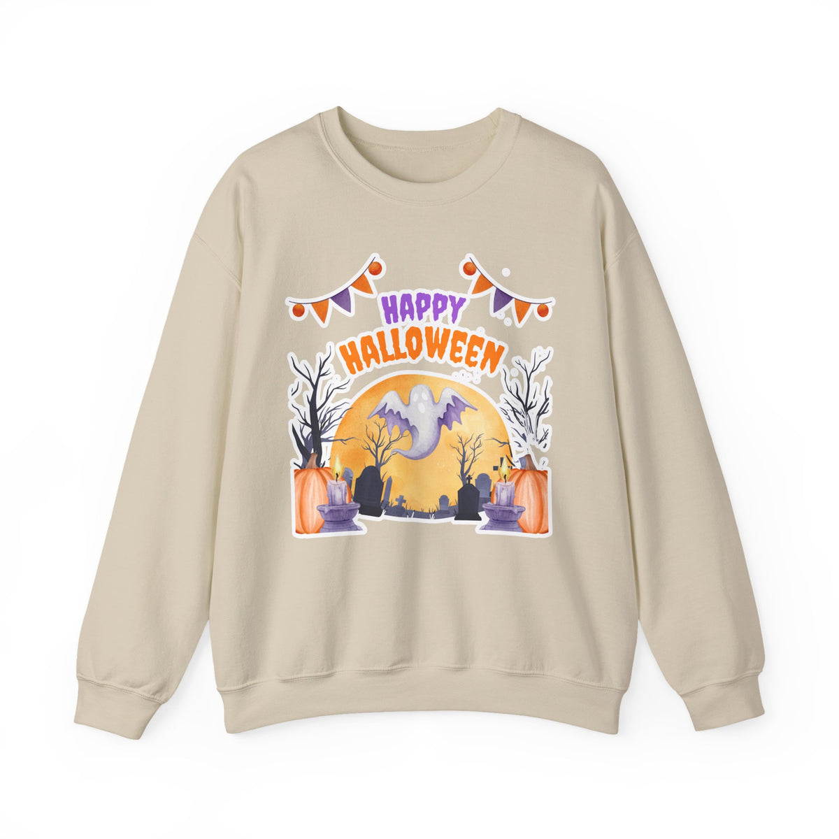Happy Halloween Crewneck Sweatshirt — Cute Ghost Pumpkin Halloween Sweater