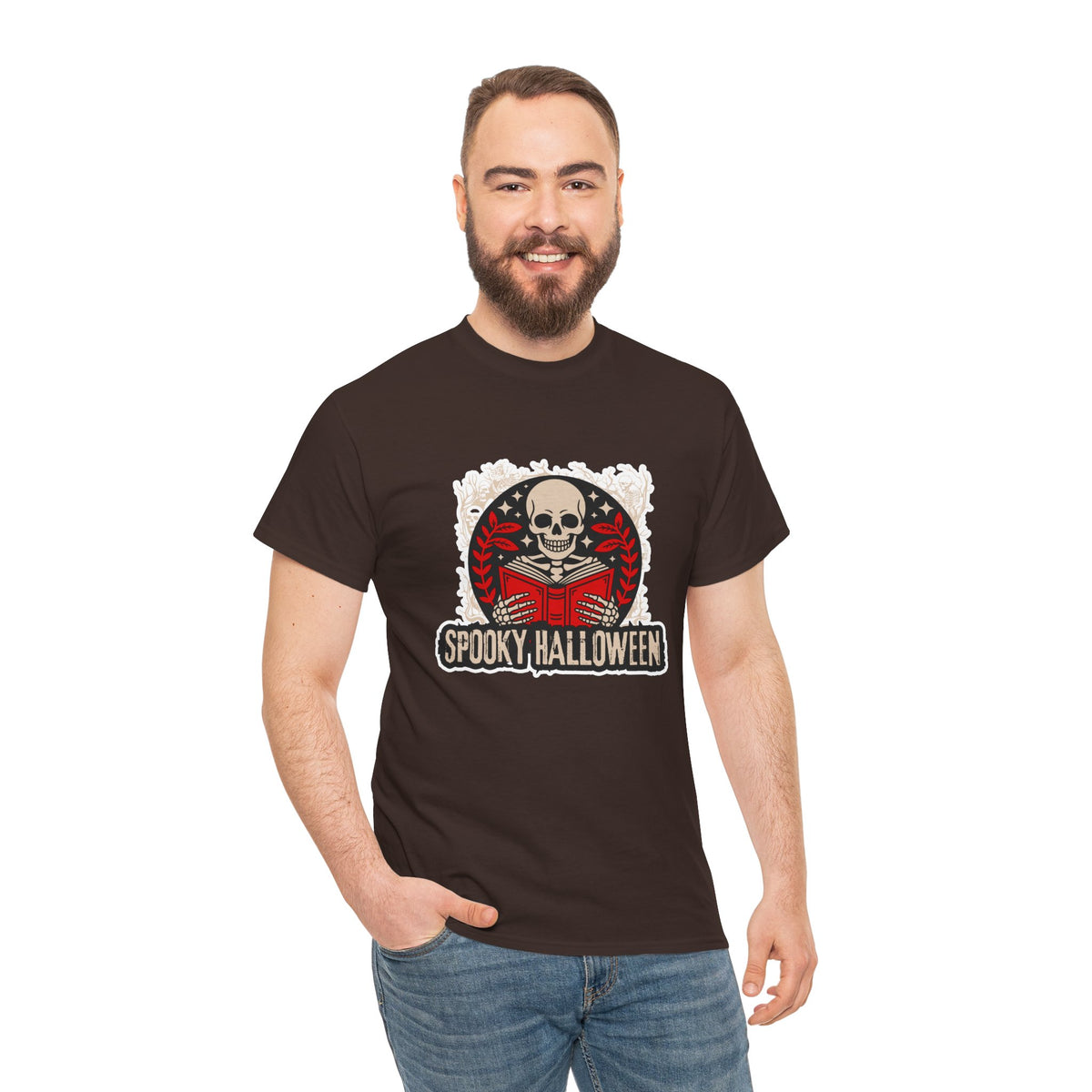 Spooky Halloween Skull Tee — Vintage Skeleton Reading Book Halloween T-Shirt