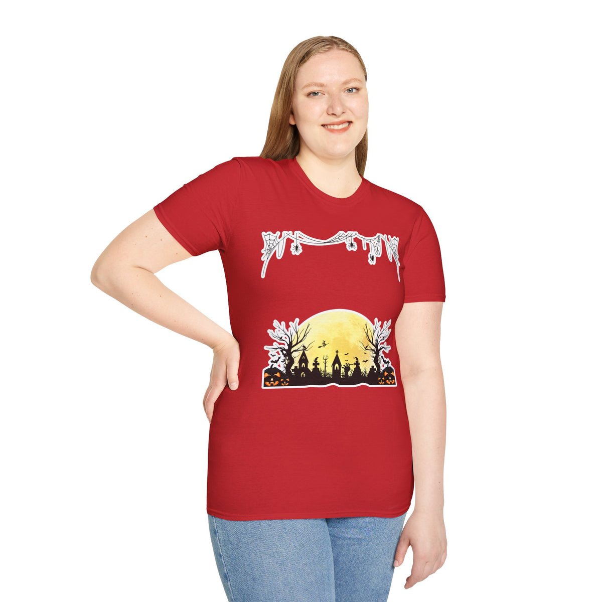 Halloween Moon Silhouette T-Shirt — Spooky Graveyard Pumpkin Scene