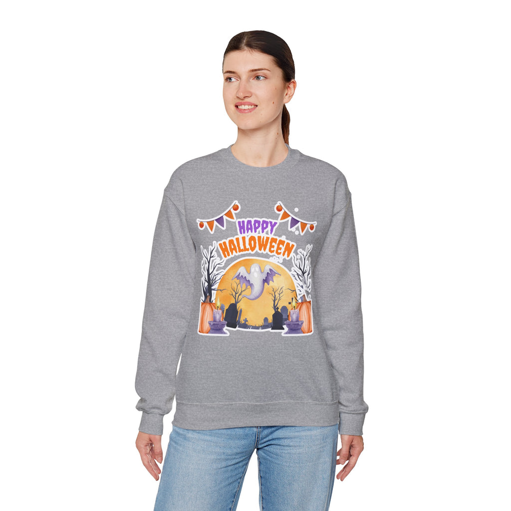Happy Halloween Crewneck Sweatshirt — Cute Ghost Pumpkin Halloween Sweater