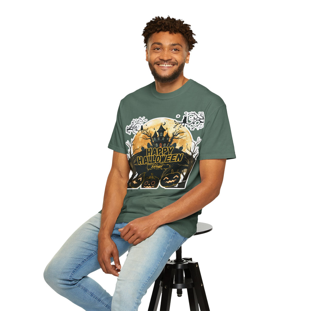 Halloween Haunted House T-Shirt — "Happy Halloween" Pumpkin Graphic Tee