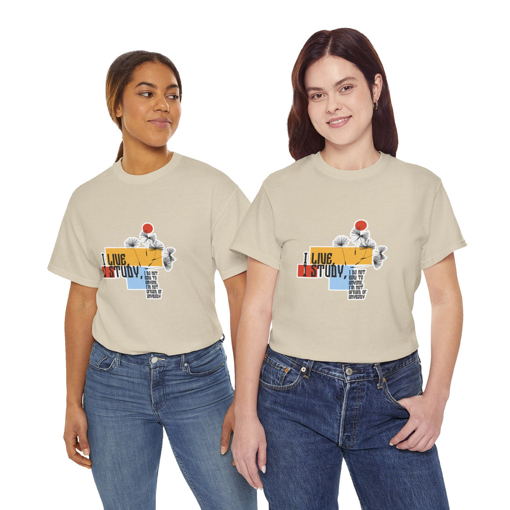 T-Shirt — I Live, I Study Graphic Tee (Minimalist Floral Collage)