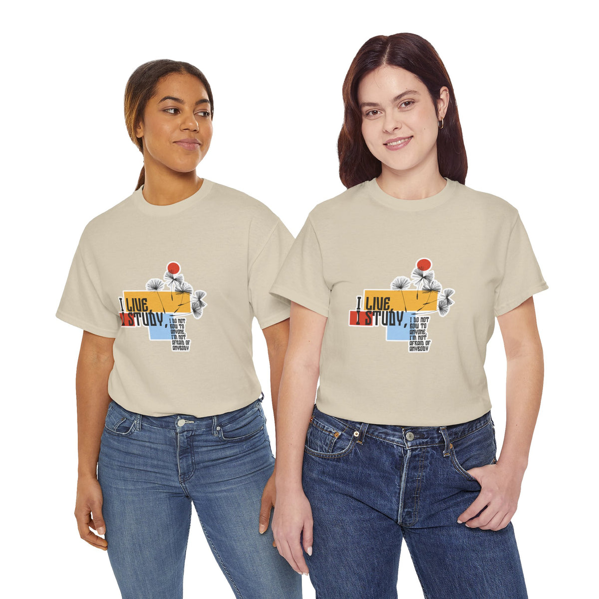 T-Shirt — I Live, I Study Graphic Tee (Minimalist Floral Collage)
