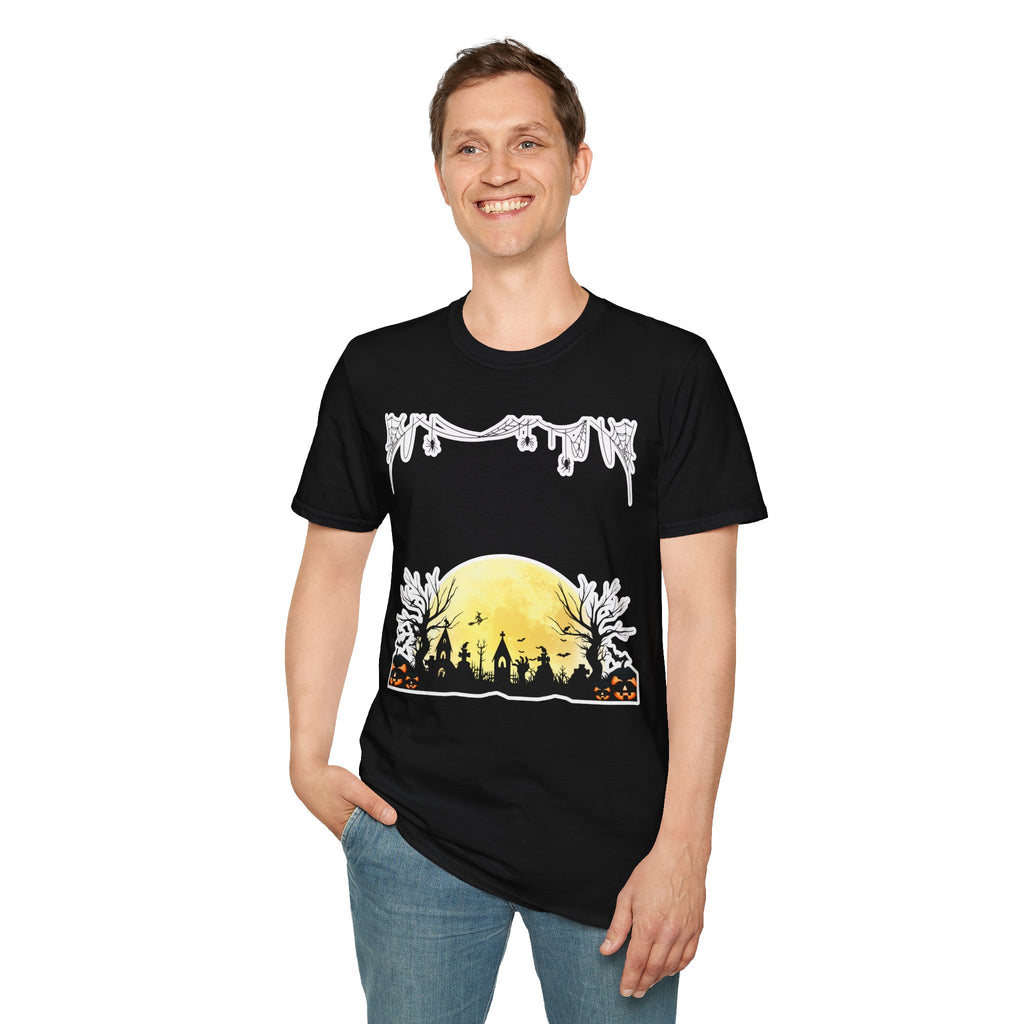 Halloween Moon Silhouette T-Shirt — Spooky Graveyard Pumpkin Scene