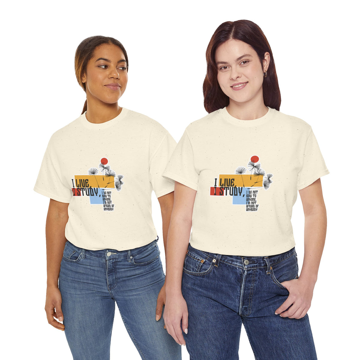 T-Shirt — I Live, I Study Graphic Tee (Minimalist Floral Collage)