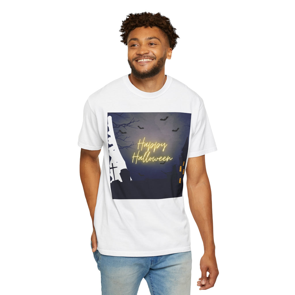 Halloween Night T-Shirt — "Happy Halloween" Haunted Graveyard Design