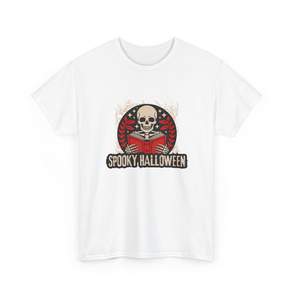 Spooky Halloween Skull Tee — Vintage Skeleton Reading Book Halloween T-Shirt