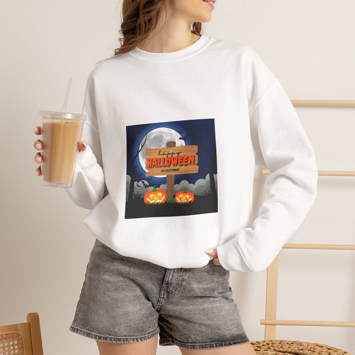 Halloween Crewneck Sweatshirt - Spooky Night Pumpkins Design