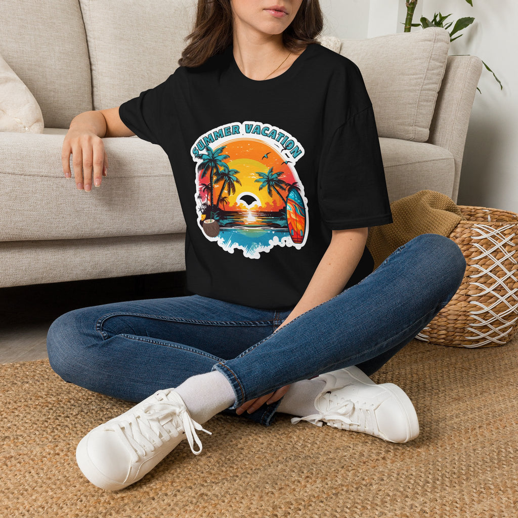 Summer Vacation T-Shirt – Tropical Sunset Surf Graphic