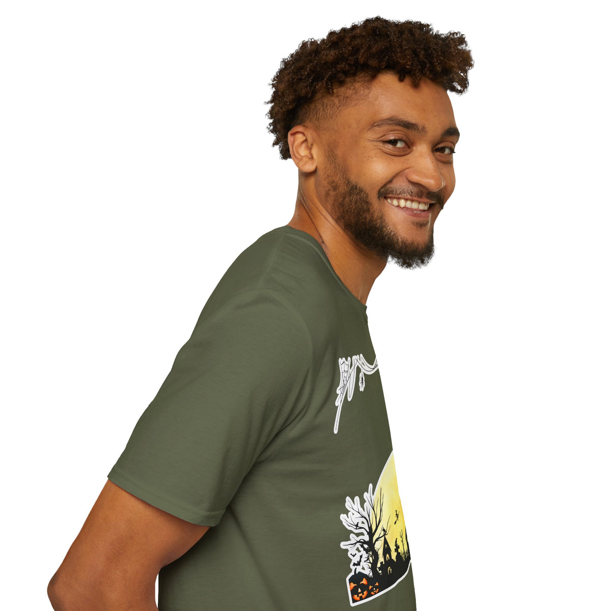 Halloween Moon Silhouette T-Shirt — Spooky Graveyard Pumpkin Scene