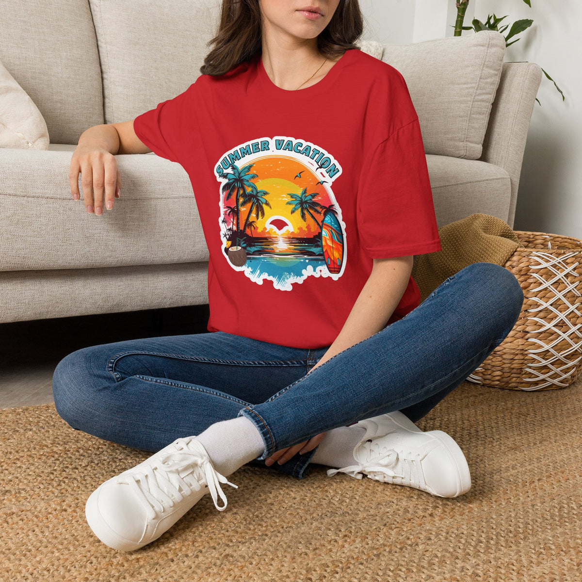 Summer Vacation T-Shirt – Tropical Sunset Surf Graphic