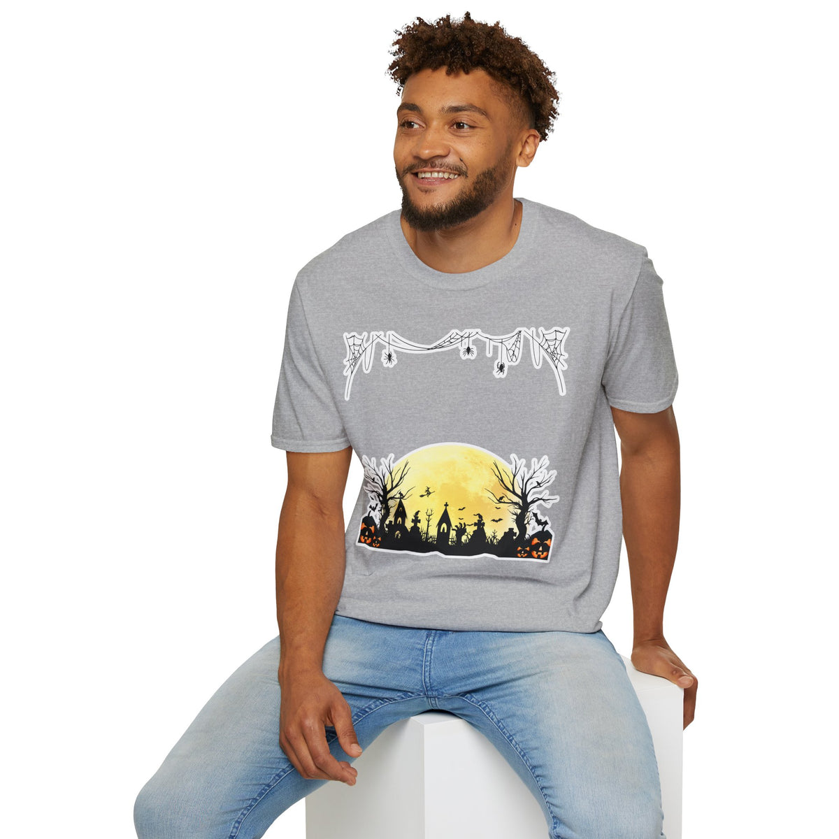 Halloween Moon Silhouette T-Shirt — Spooky Graveyard Pumpkin Scene