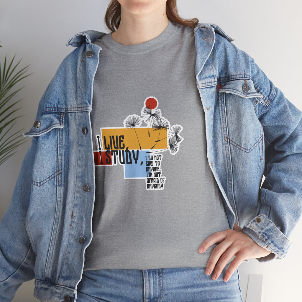 T-Shirt — I Live, I Study Graphic Tee (Minimalist Floral Collage)