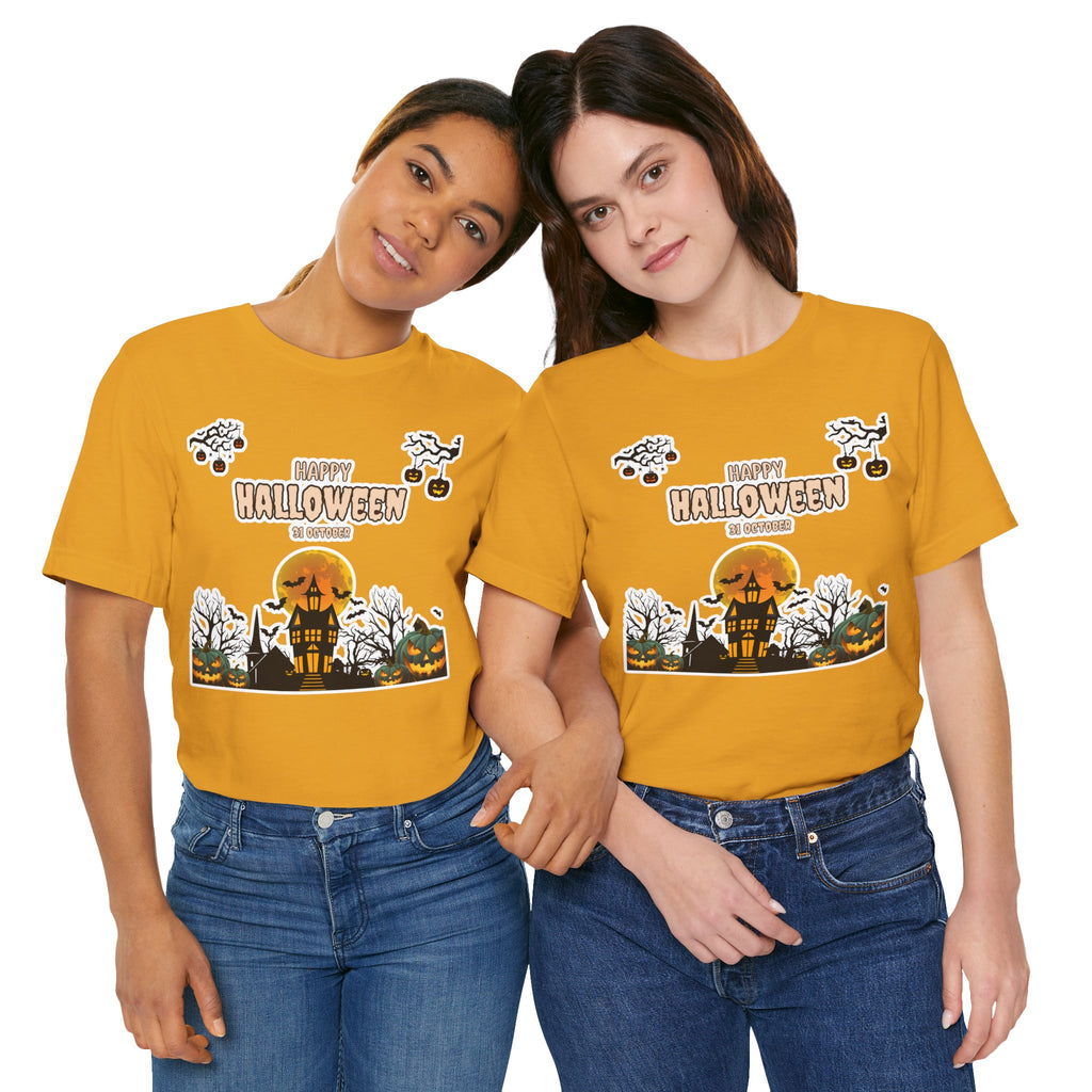Halloween Haunted House T-Shirt — "Happy Halloween" Pumpkin Spooky Tee
