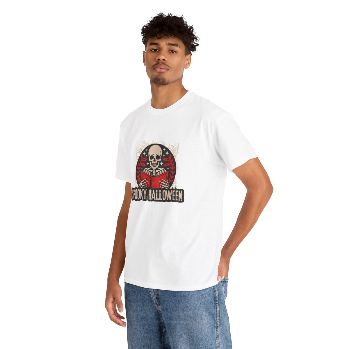 Spooky Halloween Skull Tee — Vintage Skeleton Reading Book Halloween T-Shirt