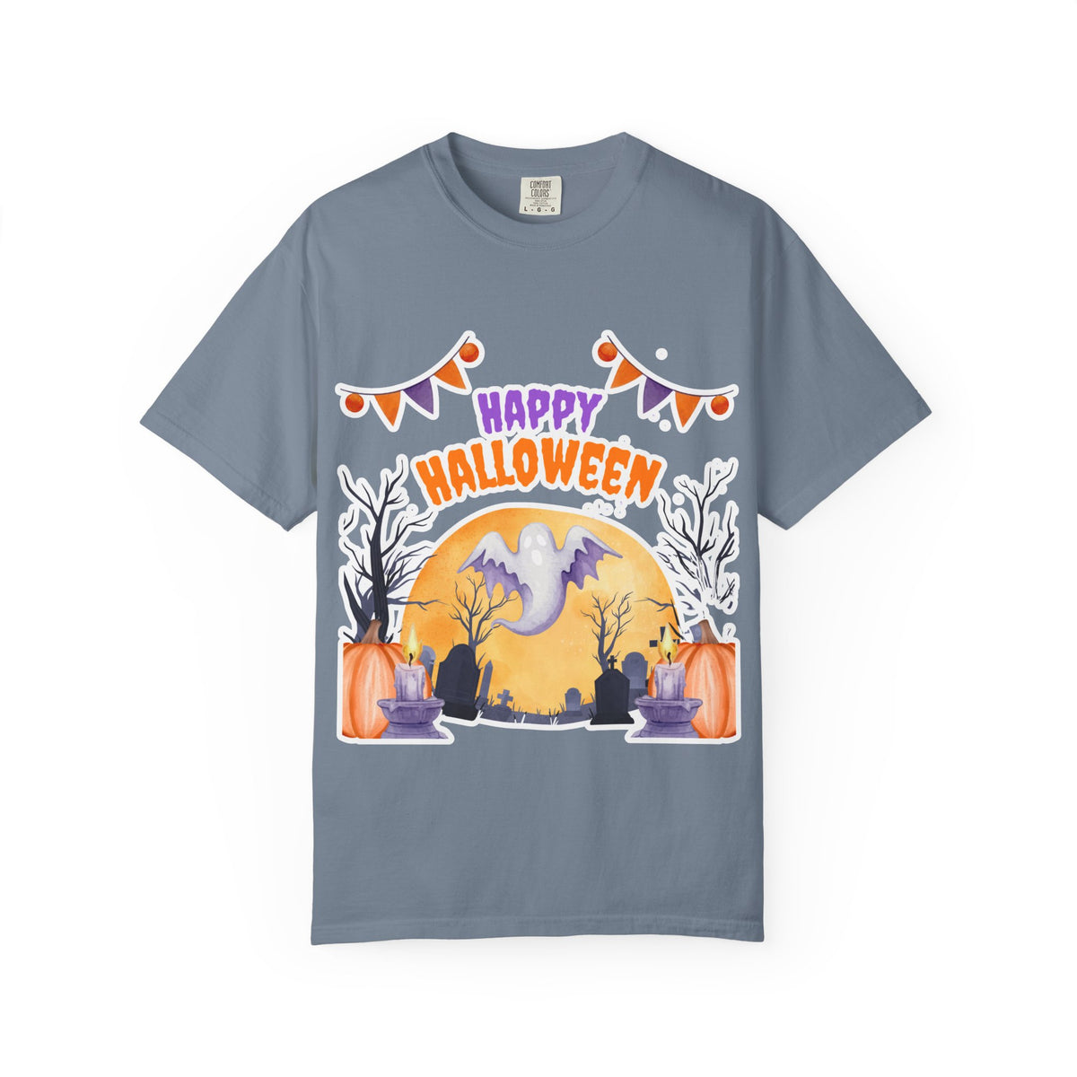 Happy Halloween T-Shirt — Ghost, Pumpkins & Graveyard Halloween Tee