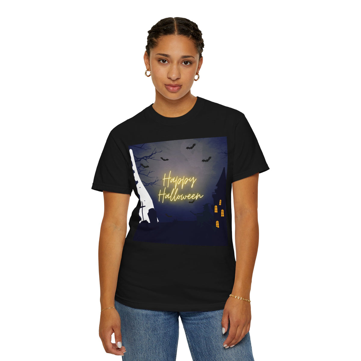 Halloween Night T-Shirt — "Happy Halloween" Haunted Graveyard Design
