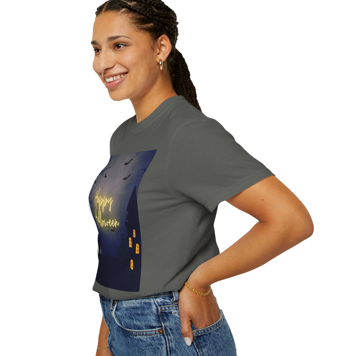 Halloween Night T-Shirt — "Happy Halloween" Haunted Graveyard Design