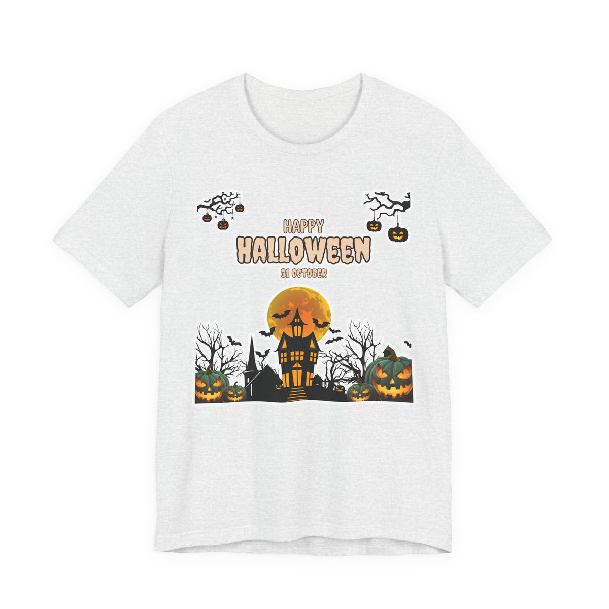 Halloween Haunted House T-Shirt — "Happy Halloween" Pumpkin Spooky Tee