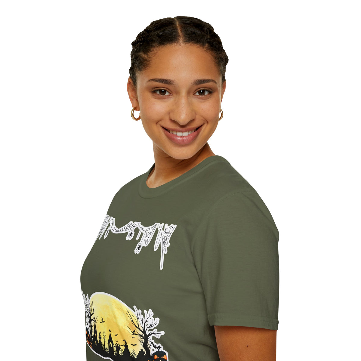Halloween Moon Silhouette T-Shirt — Spooky Graveyard Pumpkin Scene