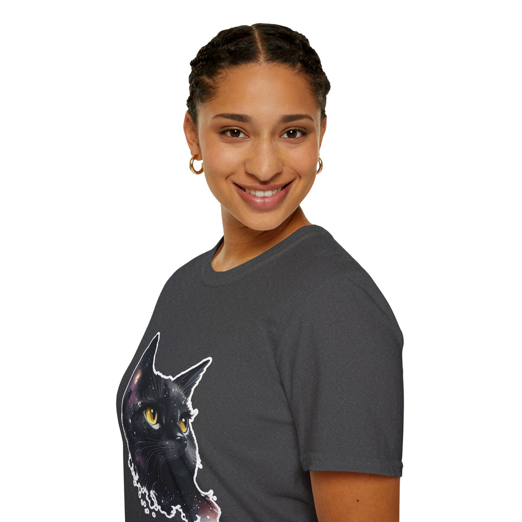 Galaxy Black Cat T-Shirt — Cosmic Cat Portrait Tee