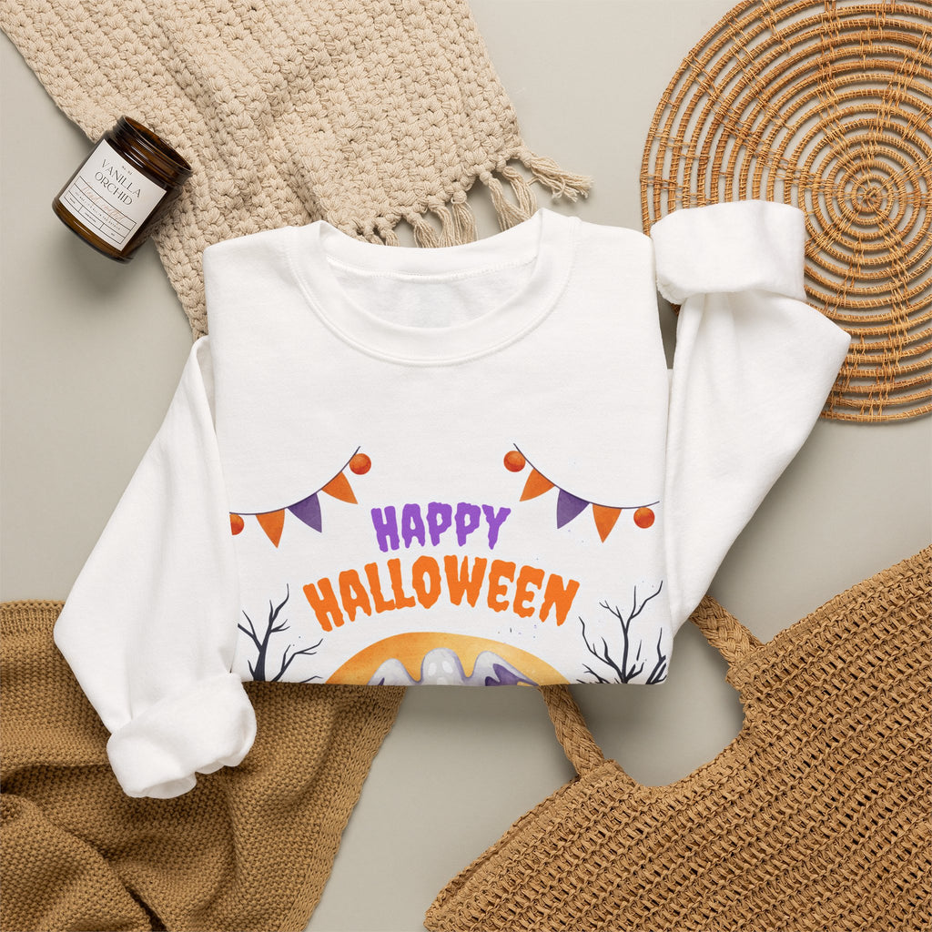 Happy Halloween Crewneck Sweatshirt — Cute Ghost Pumpkin Halloween Sweater