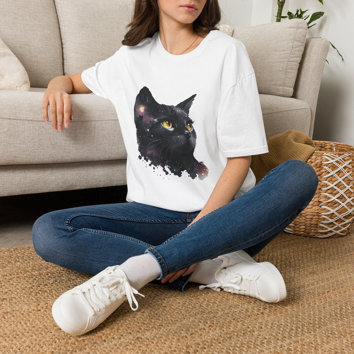 Galaxy Black Cat T-Shirt — Cosmic Cat Portrait Tee