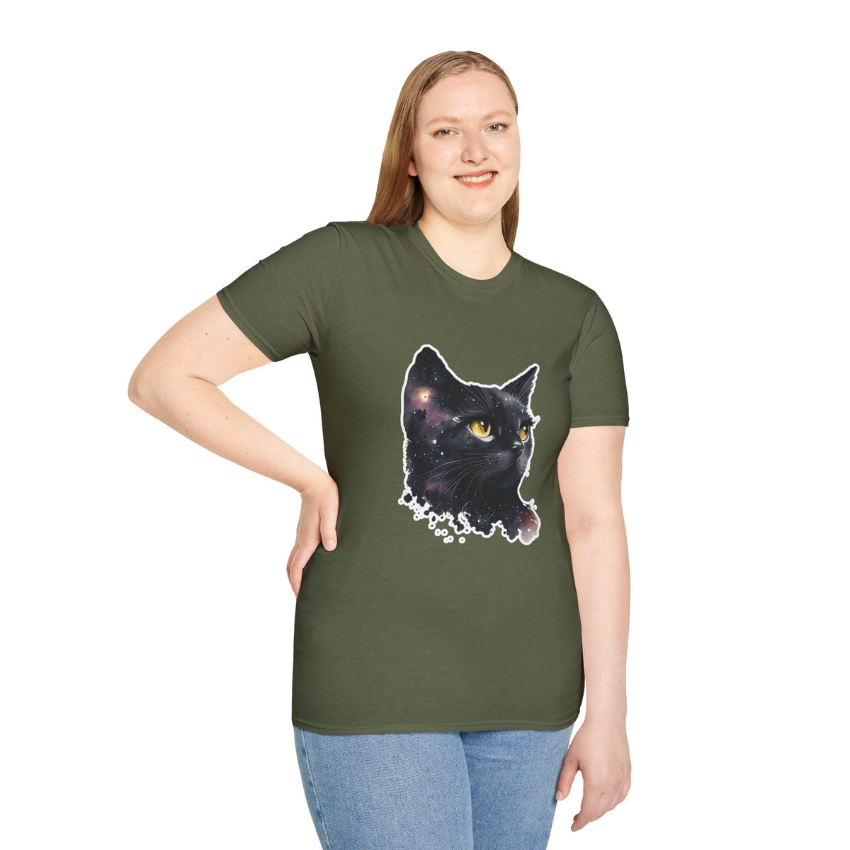 Galaxy Black Cat T-Shirt — Cosmic Cat Portrait Tee